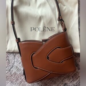 Polene NODDE Cognac - Leather Shoulder Bag